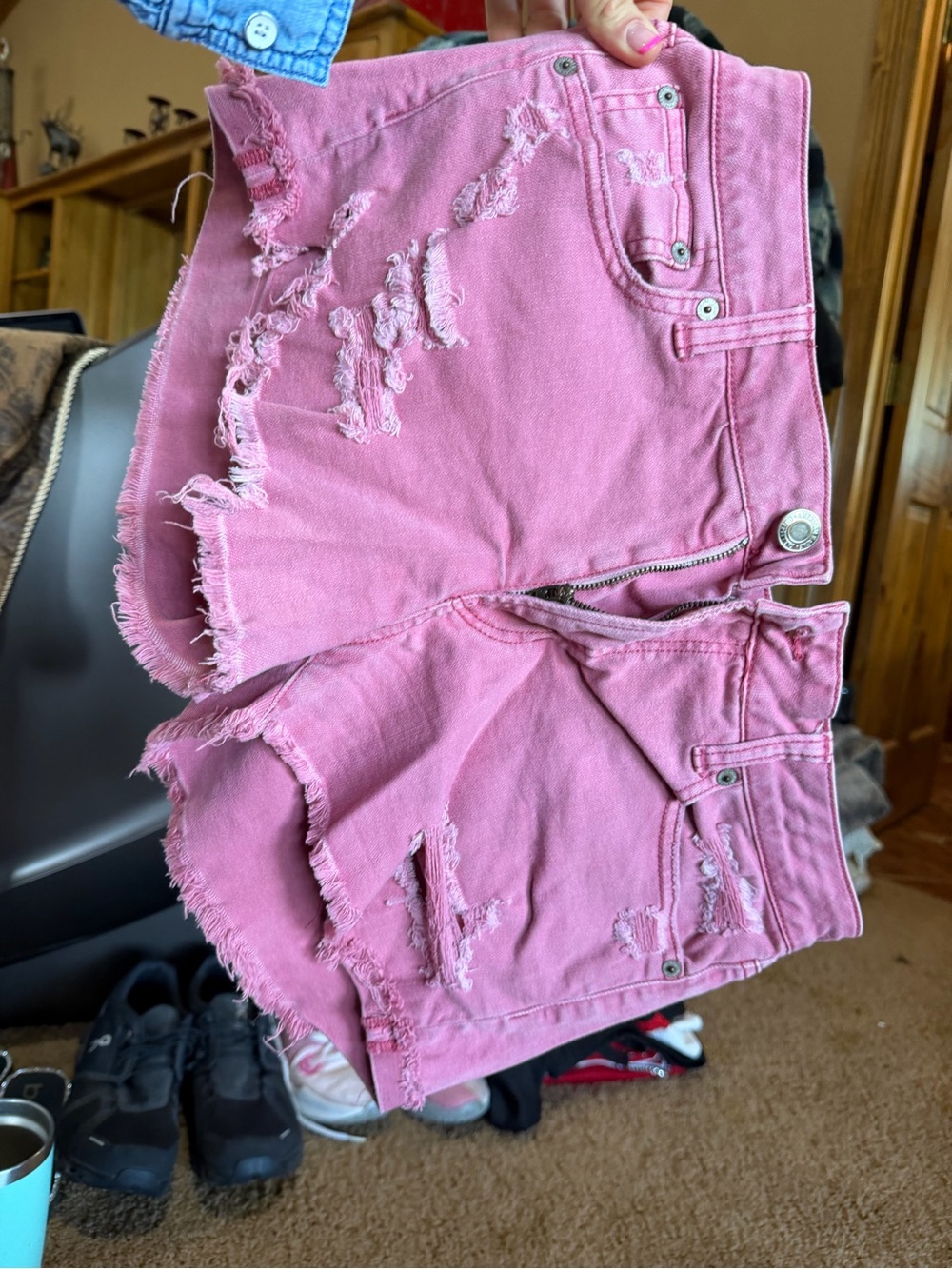 American Eagle Outfitters Reddish Pink Distressed Denim Cutoff Shorts